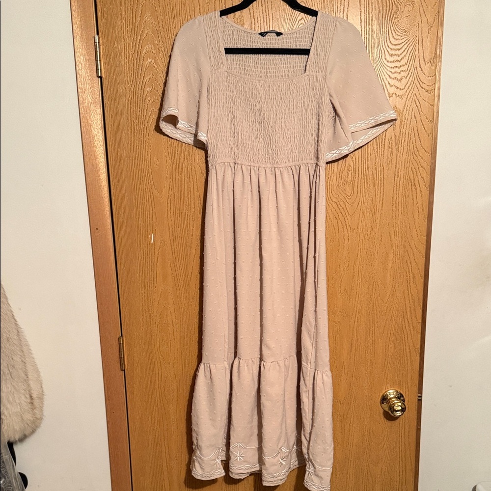 Simplee Apparel Beige Long Sleeve Dress